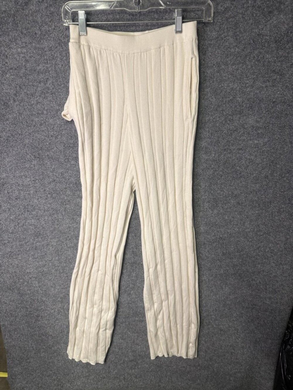 Veiled Sweatpants Womens Small White Ribbed Knit Straight Leg Elastic Waist